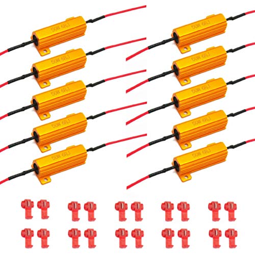 AIRKOUL 10pcs 50W 6ohm Load Resistor-Fix LED Bulb Fast Hyper Flash Turn Signal Blink Error Code, Amber