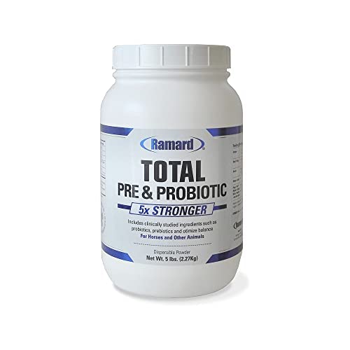 Ramard Total Pre & Probiotic Supplements for Horses and Other Pets, 5X Stronger Powder Supplement with 50 Million CFU Formulated for Equine Dog Cat Bird, Natural Chicory Inulin 2.27kg (5 lbs)