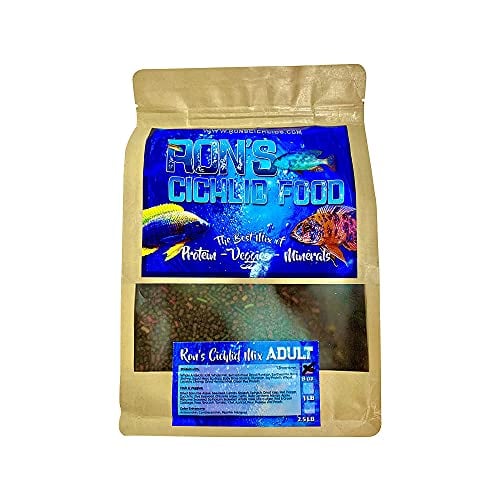 Ron's Adult Peacock, Hap & Cichlid Food | Adult Cichlid Pellets with Protein, Veggies, Fruit & Mineral | Leading to Healthier, Brighter & More Robust African Cichlids | Cichlid Pellets (8oz)