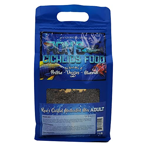 Ron's Medicated Fish Food for Treating Illnesses in African Cichlids, Tetras & Other Tropical Fish, Premium Food for Healthier Fish & Cleaner Tanks, Made with Real Shrimp & Natural Ingredients, 1 LB