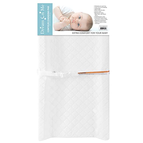 Dream On Me Two Sided Contour Changing Pad 2022, White, Lightweight with Non Skid Bottom, Convenient Safety Strap, Waterproof Vinyl Cover, Phthalate