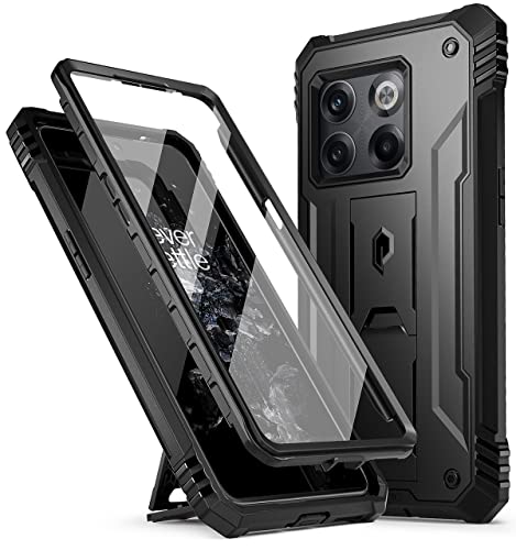 Poetic Revolution Series Designed for Oneplus 10T Case, Full-Body Rugged Dual-Layer Shockproof Protective Cover with Kickstand and Built-in-Screen Protector, Black