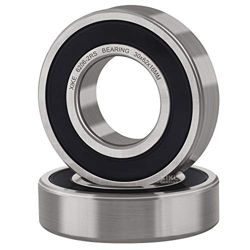 XiKe 2 Pcs 6206-2RS Double Rubber Seal Bearings 30x62x16mm, Pre-Lubricated and Stable Performance and Cost Effective, Deep Groove Ball Bearings.