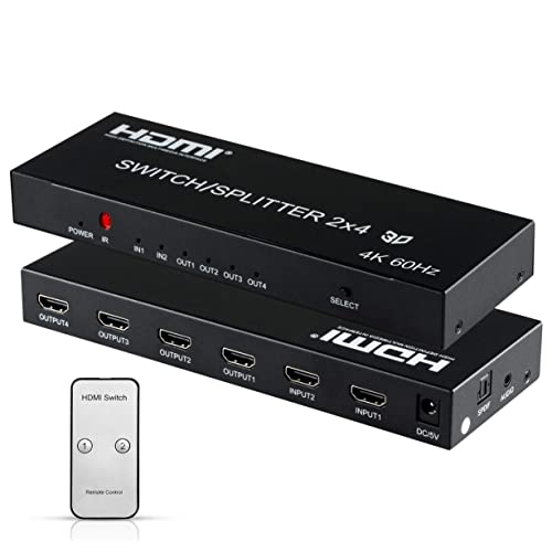 4K@60Hz HDMI Audio Extractor Splitter Switcher 2 in 4 Out with Remote, MOYOON 2-Port HDMI Switch with SPDIF Audio 3.5mm, Support 4K, 3D, HDMI2.0, HDCP2.2 for HDTV Blu-Ray, Fire Stick, Xbox, PS5