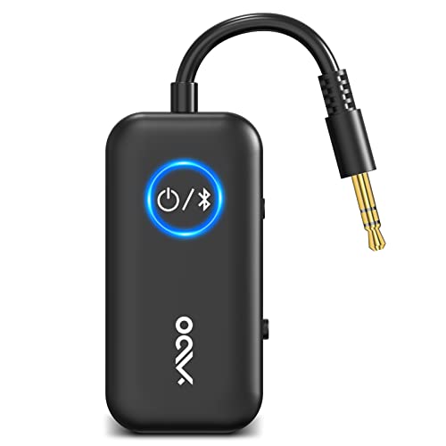 YMOO Bluetooth 5.3 Transmitter Receiver for TV/Airplane to 2 Headphones, Wireless Audio Adapter with Aptx/Aptx-HD Low Latency (<40ms), Aux Connector for Home Stereo/Bluetooth Earbuds/Speakers/Gym/Pc