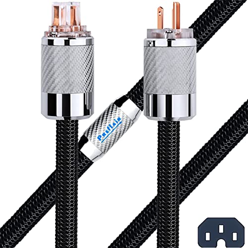 Audiophile HiFi Power Cord, 10AWG US AC Main Supply Cable, NEMA 5-15P IEC320-C15 Female Connector, 125V/15A for Speaker, Subwoofer, Turntable, AMP, DAC. (Carbon Fiber 10 AWG, 1.5M / 5.0 Feet)