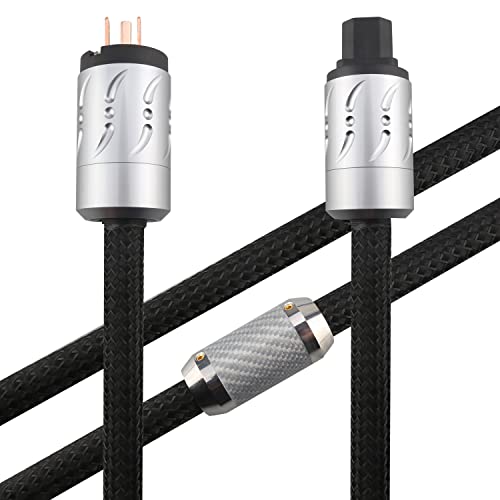 Viborg MBU1501 HiFi Power Cable, 3.3FT/1M High-end US AC Audio Power Cord, 16PCs Multiplex Copper OFC Audiophile Mains Cord, Braided Power Wire, Copper Shielding, PTFE Insulation, with US Plug+IEC C15