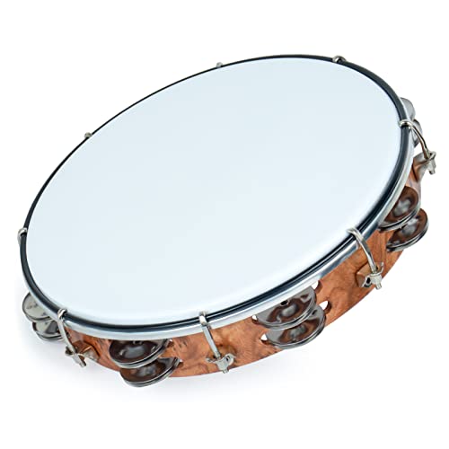 MUSCELL Tambourine for Adults,Hand Held Plastic Tambourines Drum Double Row Metal Jingles Musical Instrument-10"