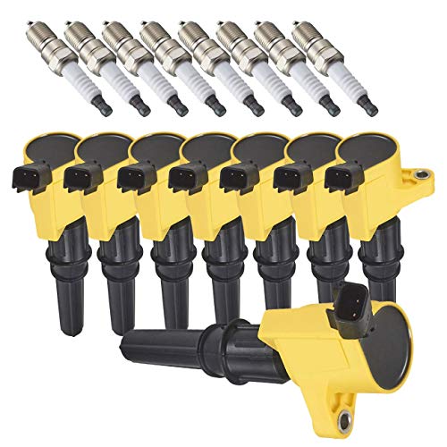 ENA Spark Plug and Heavy Duty Ignition Coil Pack Set of 8 Compatible with Ford Mercury Lincoln F-150 Mustang Town Car Grand Marquis Expedition Explorer Crown Victoria 4.6L Replacement for FD503 SP413