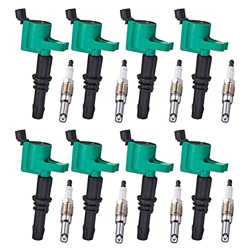 ENA Platinum Spark Plug and Professional Ignition Coil Pack Set of 8 Compatible with Ford Lincoln Expedition F-150 F-250 Super Duty F53 Navigator 5.4L 6.8L V8 Replacement for FD508 SP515 SP546 DG511
