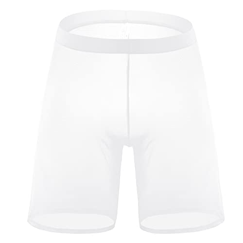 WINTOFW Men's See-Through Boxer Shorts Transparent Underwear Mesh Pajama Shorts Loose Nightwear Shorts White