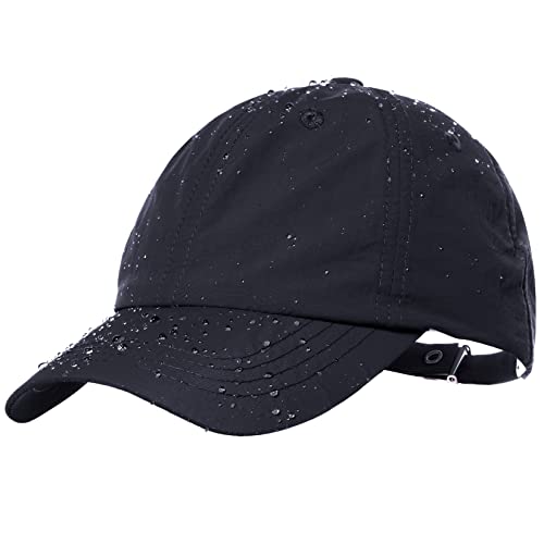 Men Waterproof Baseball Cap Windproof Golf Cap Adjustable Tennis Foldable Hat for Women Outdoor Sports Adjustable Hat. Black