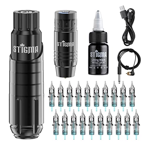 STIGMA Wireless Kit, Rotary Pen Machine Kit, Wireless Battery for Working 20Pcs Cartridges Ink Black Kit Complete