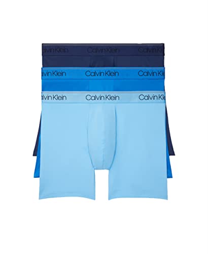 Calvin Klein Men's Micro Stretch 3-Pack Boxer Brief, New Navy, Artesian Blue, Blue Paradise, XL