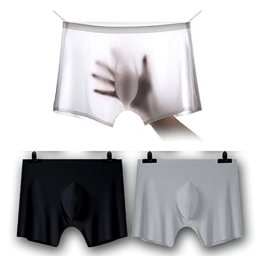 Men's Traceless Underwear Ice Silk Boxer Brief sexy see-through transparent briefs 3color US L