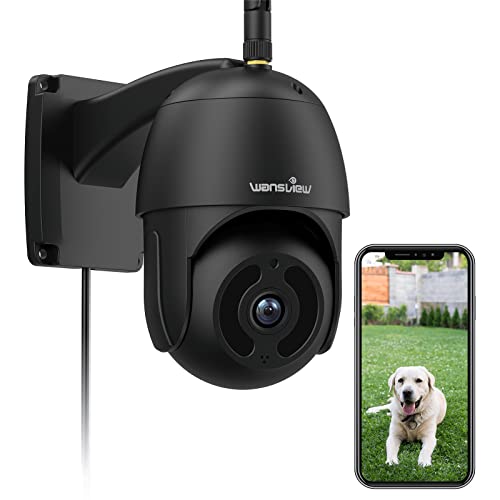 wansview Security Camera Outdoor, 1080P Pan-Tilt 360 Surveillance Waterproof WiFi Camera, Night Vision, 2-Way Audio, Smart Siren, SD Card Storage&Cloud Storage, Works with Alexa W9-B (With RJ45 Port)