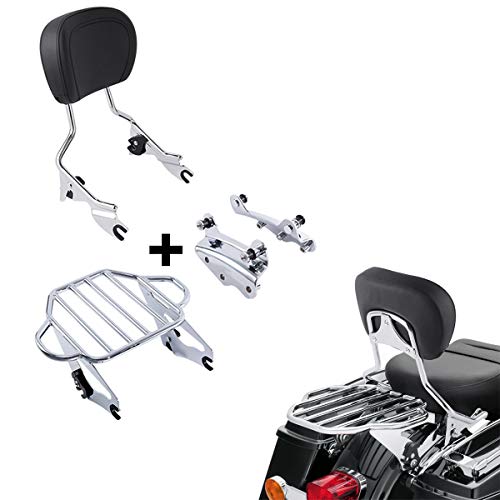 XFMT Detachable Passenger Backrest Sissy Bar With Two-Up Luggage Rack & 4 Point Docking Hardware Kits Fit For Harley Touring Road King Street Glide Road Glide Electra Glide 2009-2013