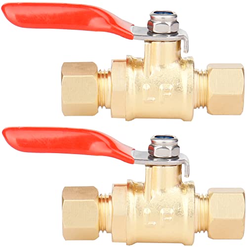 WHK 2 PCS Lead-Free Brass Ice Maker Shut Off Valve,1/4"Inch Compression x 1/4"Inch Compression Mini Ball Valve with Switch use for Refrigerator Water Line Fittings,Completely Shuts water flow off.