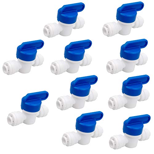 PureSec 1/4 inch OD Tubing&Hose&Pipe Use Inline Shut Off Ball Valve Plastic Quick Connect Fittings for Water Purifier RODI System (Pack of 10)