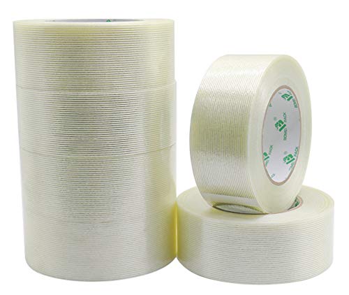 BOMEI PACK 6PACK Reinforced Packing Tape, 5.5Mil 2Inx 60Yds, Heavy Duty Fiber Strapping Adhesive Packaging Tape