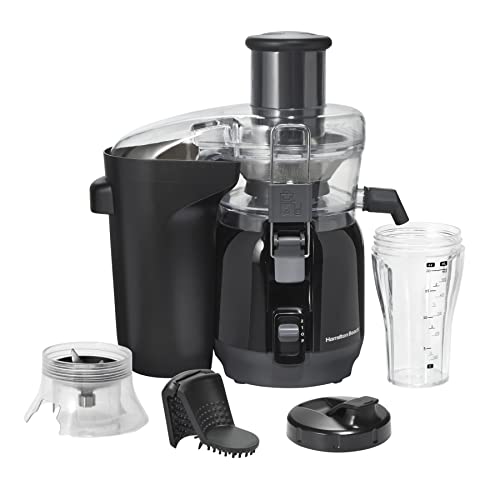 Hamilton Beach Juice & Blend 2-in-1 Juicer Machine and 20 oz. Blender, Big Mouth Large 3 Feed Chute for Whole Fruits and Vegetables, Easy to Clean, Centrifugal Extractor, 800W Motor, Black (67970)