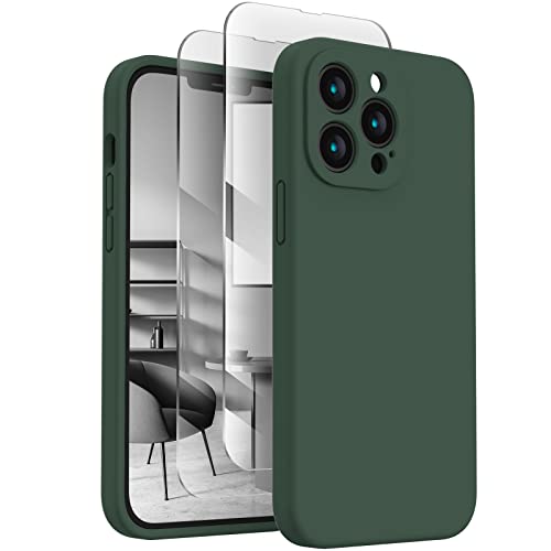 FireNova for iPhone 13 Pro Max Phone Case, Silicone Upgraded [Camera Protection] Case with [2 Screen Protectors], Soft Anti-Scratch Microfiber Lining Inside, 6.7 inch, Alpine Green