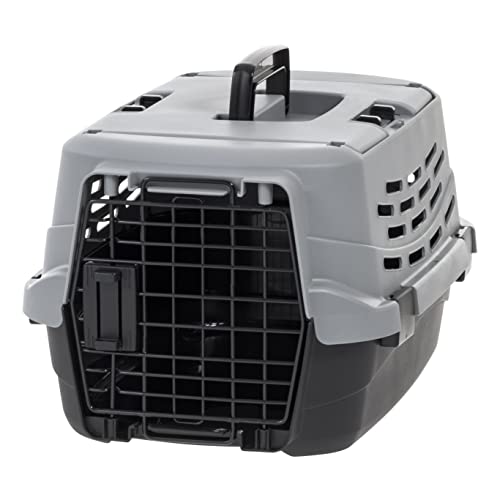 IRIS USA 19" Extra Small Pet Travel Carrier with Front and Top Access, Hard-Sided Training Crate for 10 Lbs. Pet Cat Kitten Chihuahua Yorkshire Terrier Extra Small Dog, Black/Gray