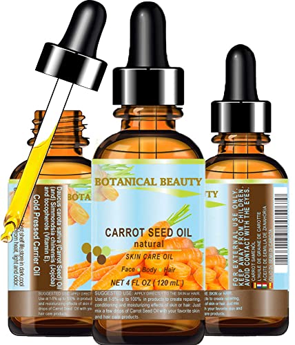 CARROT SEED OIL 100 % Natural Cold Pressed Carrier Oil. 4 Fl.oz.- 120 ml. Skin, Body, Hair and Lip Care. "One of the best oils to rejuvenate and regenerate skin tissues. by Botanical Beauty