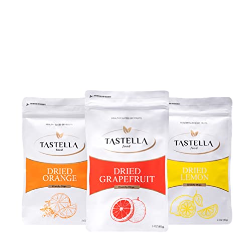 Tastella Food 3-Pack Dehydrated Orange, Lemon, Grapefruit Slices - Fully Fresh, Organic, Dried Fruit for Cocktails - Best for Decorating Works, 20 + Slices on Each Box, 3oz