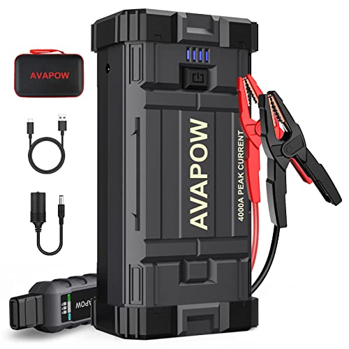 AVAPOW Car Jump Starter, 4000A Peak Battery Jump Starter (for All Gas or Up to 10L Diesel), Battery Booster Power Pack, 12V Auto Jump Box with LED Light, USB Quick Charge 3.0