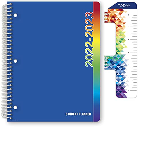 Global Datebooks Dated Middle School or High School Student Planner for Academic Year 2022-2023 (Matrix Style - 8.5"x11" - Blue Colors) - Includes Ruler/Bookmark and Planning Stickers