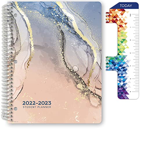 Global Datebooks Dated Middle School or High School Student Planner for Academic Year 2022-2023 (Matrix Style - 8.5"x11" - Colorful Marble) - Includes Ruler/Bookmark and Planning Stickers