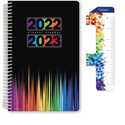 Global Datebooks Dated Middle School or High School Student Planner for Academic Year 2022-2023 (Matrix Style - 5.5"x8.5" - Black Colors) - Includes Ruler/Bookmark and Planning Stickers