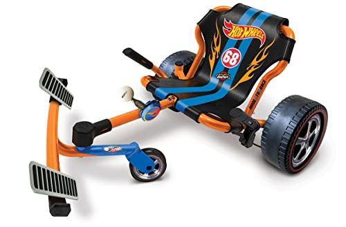 Big Time Hot Wheels Roller Racer Go Kart, Kid Powered! No Motor! No Batteries!, Rides on Any Hard Surface Indoors or Outdoors, Up to 154 lbs, Orange Blue