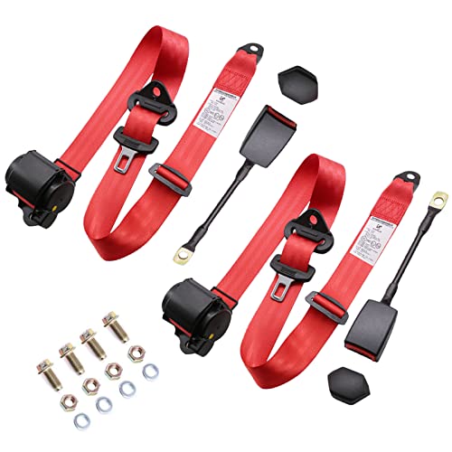 SKRSOUL 2 Set Universal 3pt Adjustable Retractable Lap Suitable for Modification Belts Kit for Go Kart,Club Golf Cart,Van,UTV,VR, Buggies, Minivan,Pickup and Truck (Red)