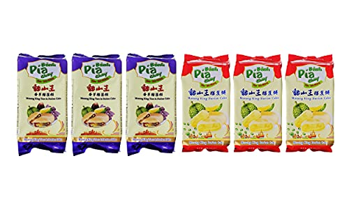 Banh Pia Chay Durian & Taro and Durian Snacks Bundle 10.6oz - 4 Individually Wrapped Cakes (6 Packs)
