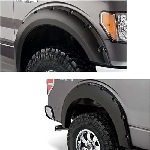 Bushwacker Pocket/Rivet Style Front & Rear Fender Flares | 4-Piece Set, Black, Smooth Finish | 20929-02 | Fits 2009-2014 Ford F-150 (Excludes Raptor)