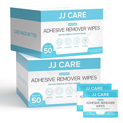 JJ CARE Adhesive Remover Wipes [Pack of 100] 6x7 Large Stoma Wipes - Medical Adhesive Remover Wipes - Sting Free Adhesive Remover Wipes for Skin Ostomy, Stoma, Colostomy Devices, Dressings and Medical Tapes