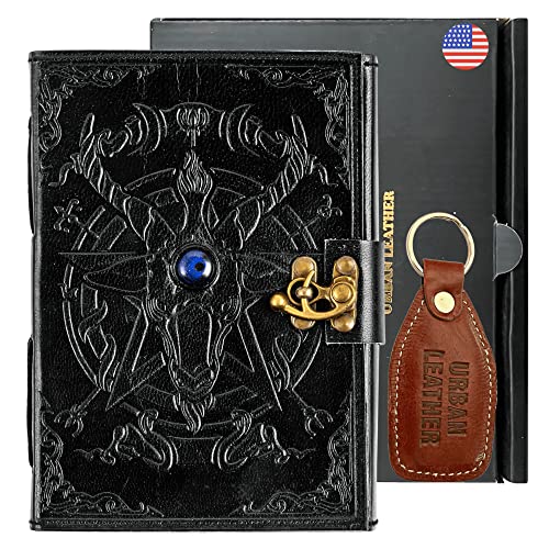 URBAN LEATHER Black Satan Blue Stone Journal - Occult Book of Shadows Grimoire Witchcraft Wicca Wiccan Pagan Spellbook, Thick Unlined Blank Pages