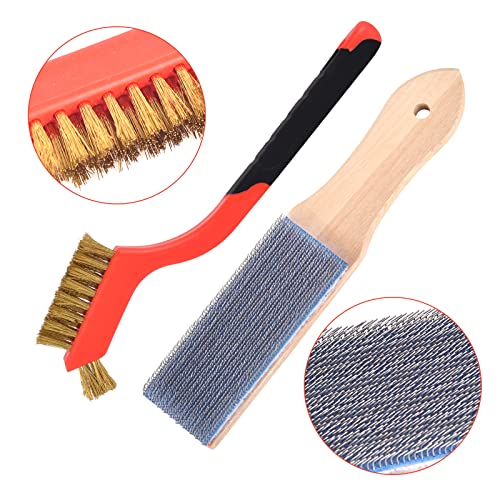 DOSTATNI 2pieces Hook and Loop Wire Cleaning BrushInclude Copper Wire File Cleaning Brush and Steel Wire File Brush Carded ,for Cleaning Hook and Loop,Rug and File