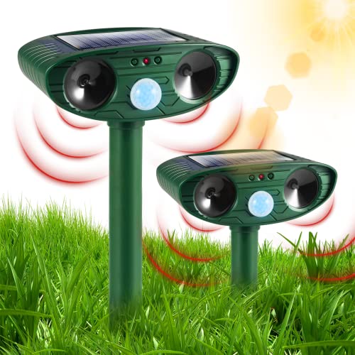 2 Pack Solar Ultrasonic Animal Repellent Outdoor Solar Animal Repeller Deterrent Waterproof,Motion Sensor Deterrent Repel Cat Dog Deer Fox Raccoon Skunk Rabbit Squirrel for Garden Yard