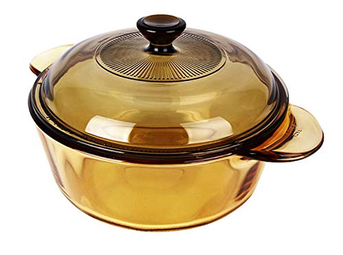 Visions 1.25L Heat Resistant Amber Round Glass Ceramics Kitchen Cookware Multipot Dutch Oven Stockpot Cook Stock Pot with Lid