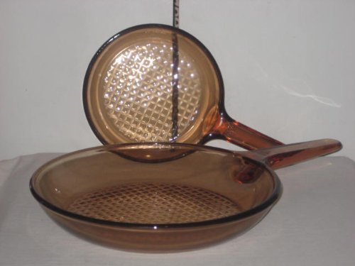 2 Corning Visions Vision Ware / Visionware Amber 7 inch & 10 inch Frying Pan / Skillet Set