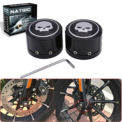NATGIC Skull Front Axle Cover Cap CNC Aluminum RC Nut Rough Crafts Bolt Kit for Harley Sportster XL883 1200 Electra Street Glide - Set