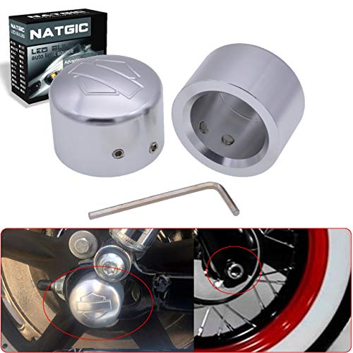 NATGIC Silver Front Axle Nut Cover Axle Caps for Harley Softail Electra Road Glides Sportster - Set