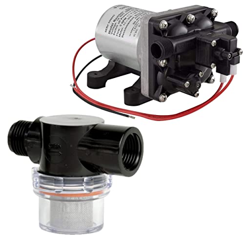 Shurflo 12 Volt RV Water Pump 3.0 GPM - 4008-101-A65 / E65 & 1/2" | RV Plumbing & Camper Water Pump | Twist-On Optional Pipe Strainer Bundle | Each Has A Unique Design - (Receive 1 Pump with Strainer)
