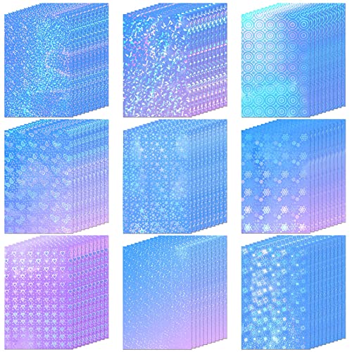 90 Sheets Holographic Sticker Paper Transparent A4 Vinyl Holographic Sticker Laminate Sheets Clear Overlay Lamination Holographic Film Paper Self Adhesive Waterproof with Gem Spot Rainbow Star Pattern
