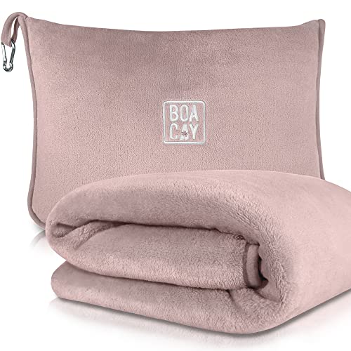 BOACAY Soft & Warm Travel Blanket for Airplane & Car - Long Flight Essential for Women, Men, Kids - Compact Pillow with Luggage Sleeve & Backpack Clip