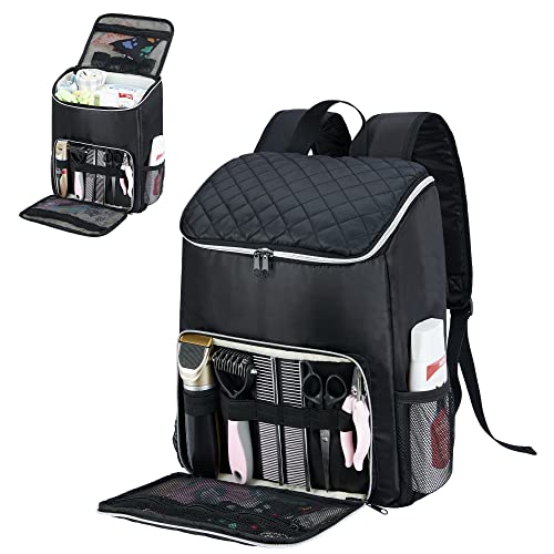 HUHYNN Pet Grooming Bag Backpack, Pet Grooming Tote for Dog Cat Grooming Kits, Pet Grooming Organizer Backpack with Multi-compartments for Pets Grooming Supplies Storage(Bag Only) (Black)