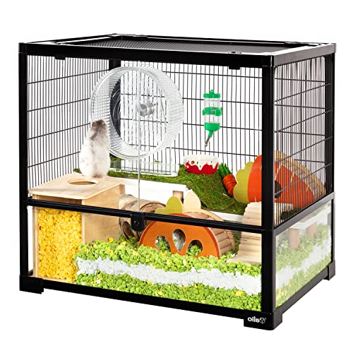 OIIBO 40 Gallon Large Glass Hamster Cage, 24" L x 18" W x 22" H Heightened Small Animal Cage with Double Pull Front Door & Chew-Proof, for Hamster, Hedgehog, Guinea Pigs, Chinchillas, Ferret, Black